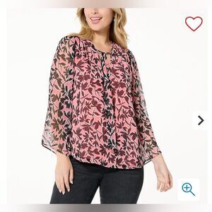 NEW! Jessica Simpson Leslie Printed Chiffon Tie-Neck Blouse - size medium